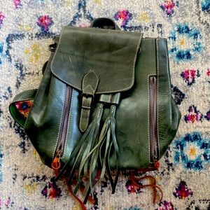 Green leather backpack